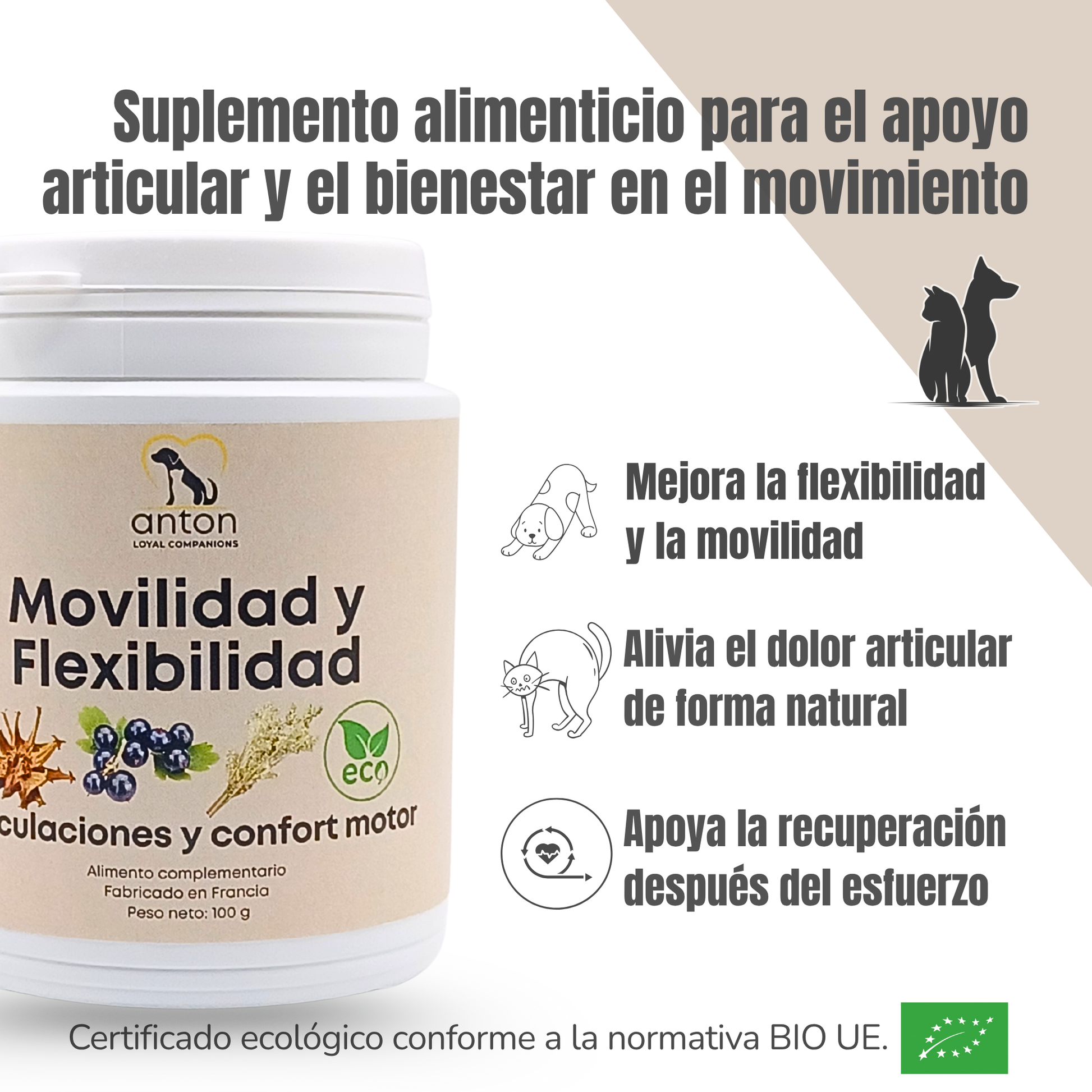 Suplemento natural para perros y gatos – Fórmula Movilidad y Flexibilidad ECO 100 g_1