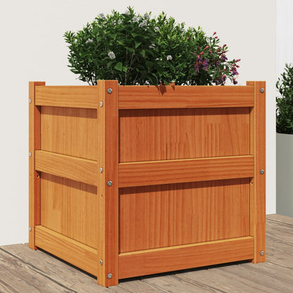 Jardinera Exterior Madera Maciza Pino Marrón Cera 50x50x50 Cm_1