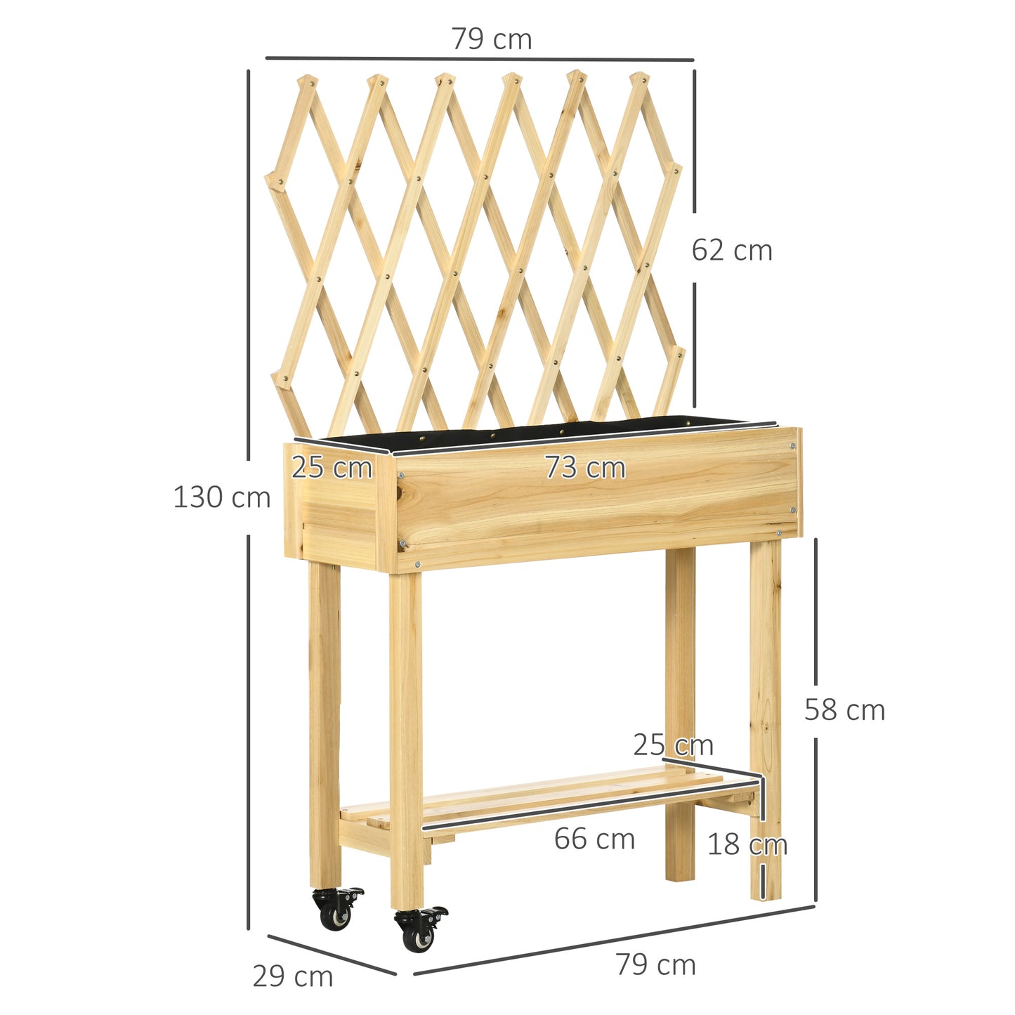 Outsunny Huerto Urbano Elevado De Madera Con Ruedas Enrejado 79x29x130cm Natural_2