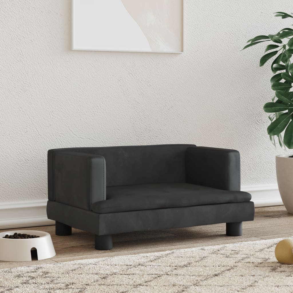 Cama Para Perros De Terciopelo Negro 60x40x30 Cm / Vetonek_2