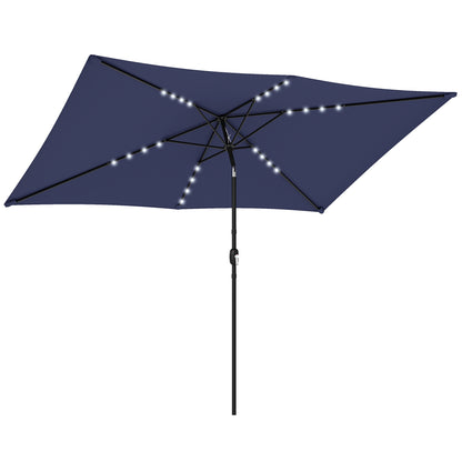 Outsunny Sombrilla Terraza Exterior Con 24 Luces Led Solares 2,9x2,5 M Azul_0