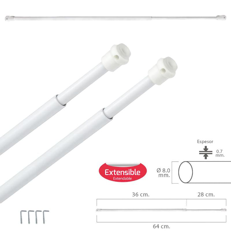 Barra Visillo Extensible 36/64 Cm. Con Muelle Presion, Soportes Y Ventosas (2 Piezas)_0