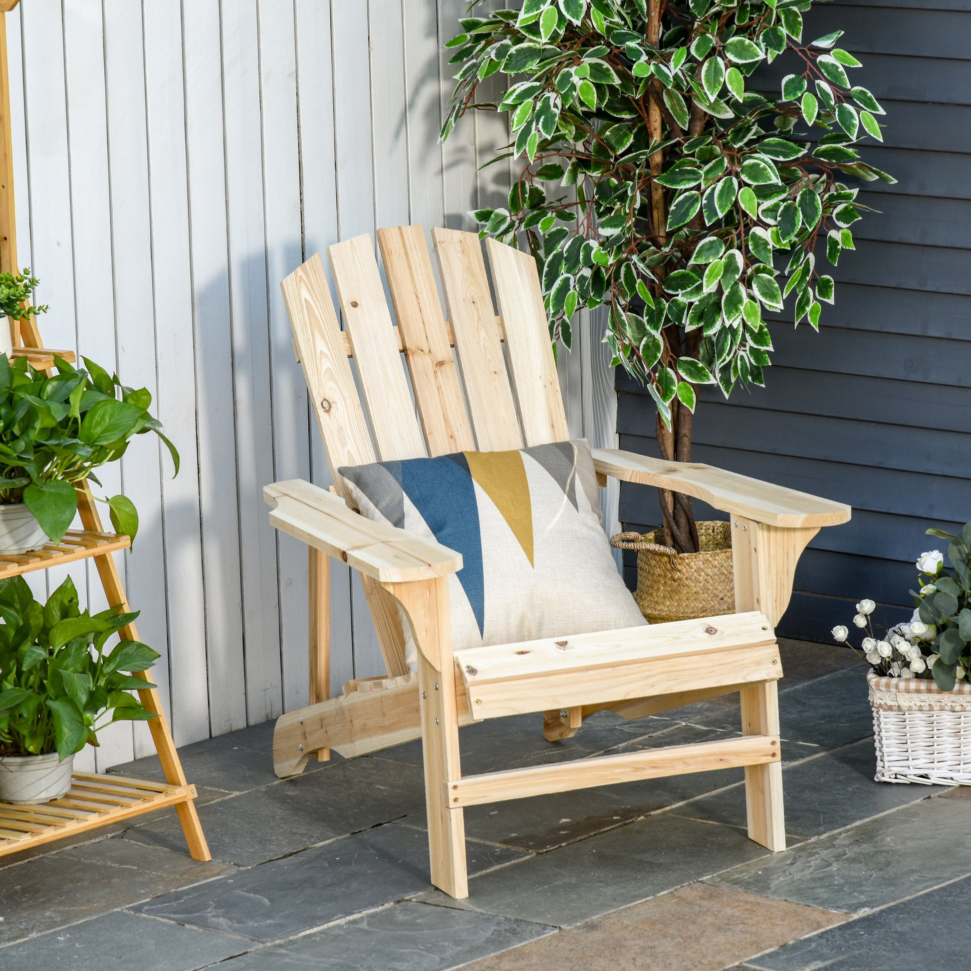 Outsunny Silla Adirondack De Madera Carga 150 Kg 78x89x88 Cm Natural_1