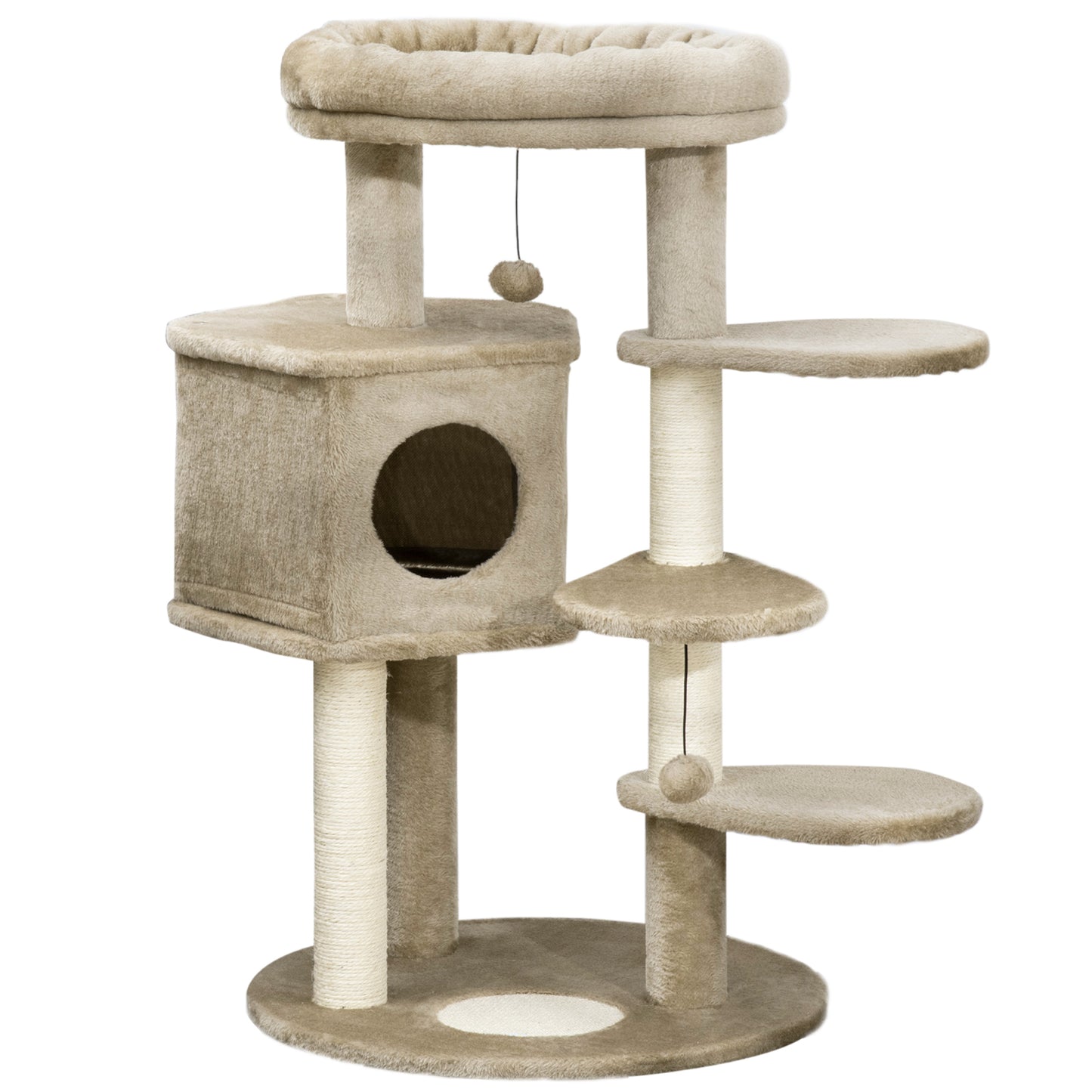 Pawhut Árbol Rascador Para Gatos Altura 94 Cm Con Cama Cueva 3 Escaleras Bolas_0