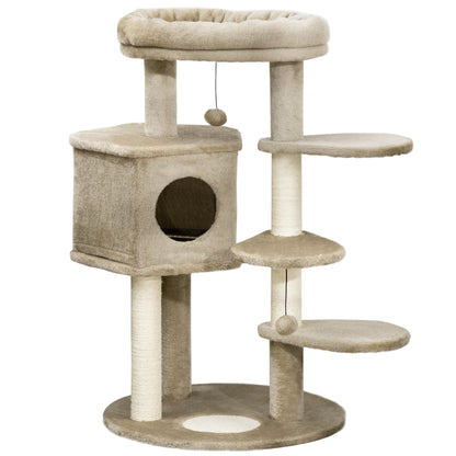 Pawhut Árbol Rascador Para Gatos Altura 94 Cm Con Cama Cueva 3 Escaleras Bolas_0