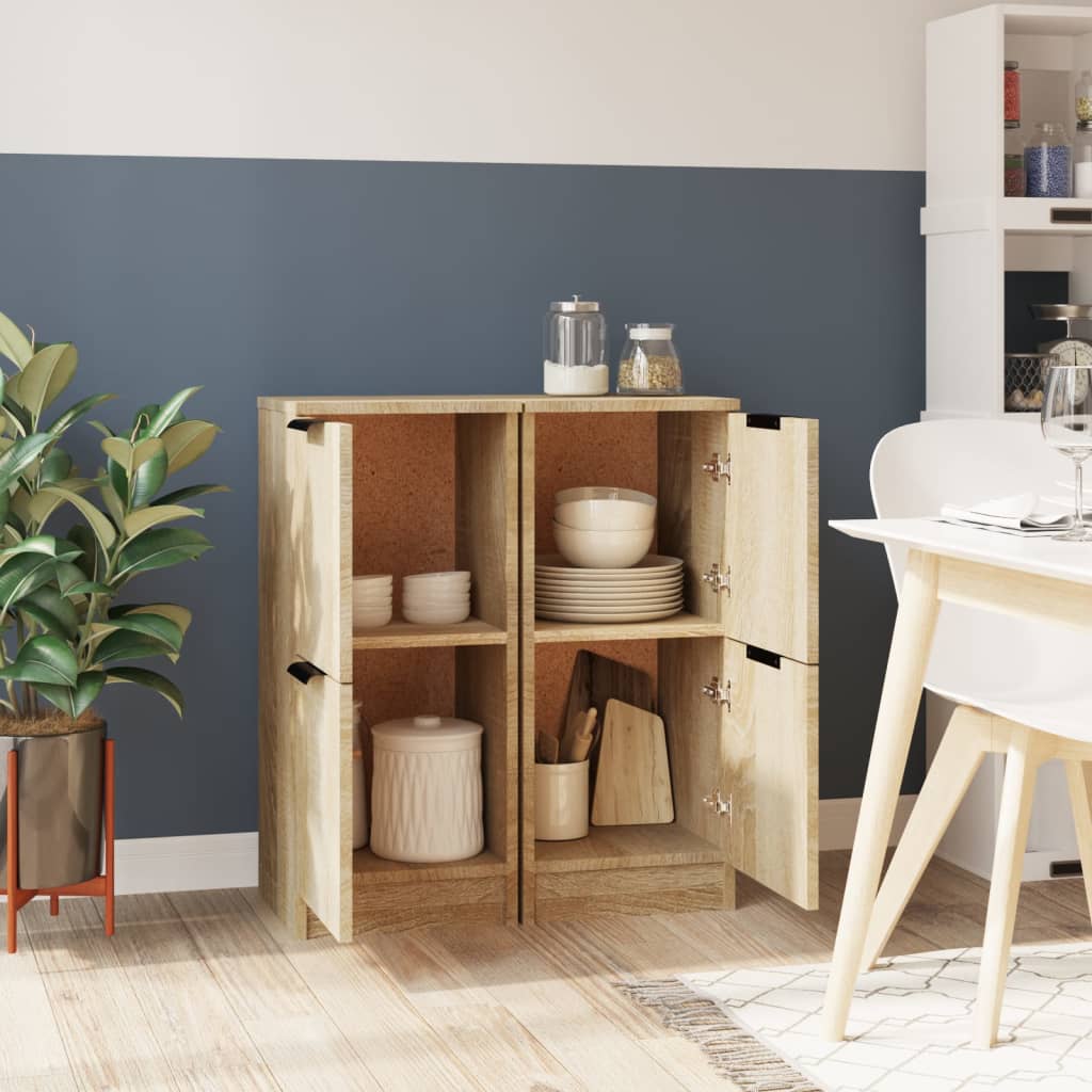 Aparadores 2 Uds Madera Contrachapada Roble Sonoma 30x30x70 Cm / Vetonek_5