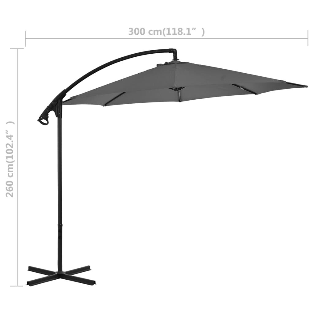 Vidaxl Sombrilla Voladiza Con Poste De Acero Gris Antracita 300 Cm_2