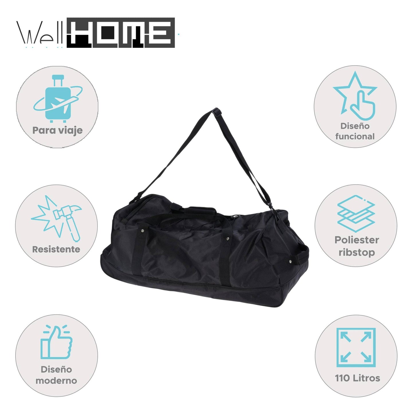 Well Home Bolsa De Viaje De 110l Negro Con Ruedas Y Múltiples Compartimentos_1