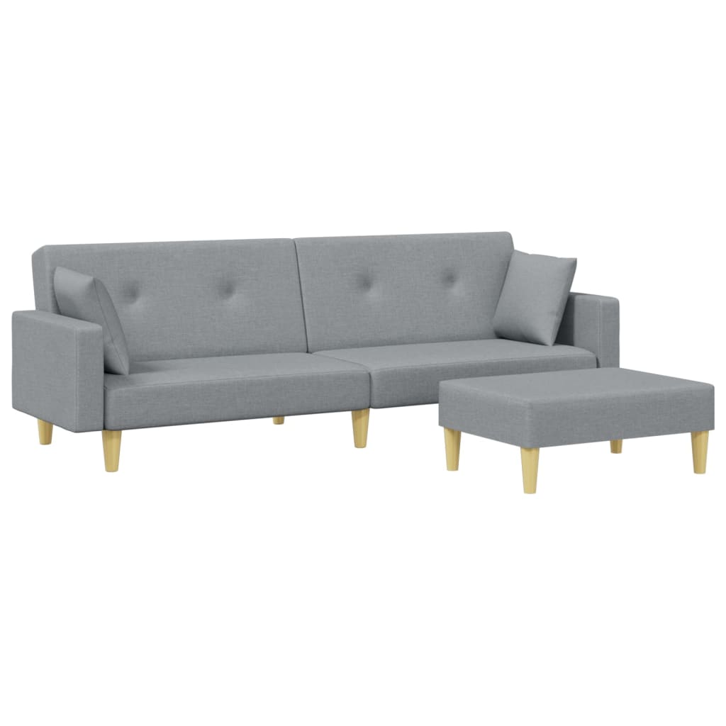 Sofá Cama De 2 Plazas Con Taburete Tela Gris Claro / Vetonek_0