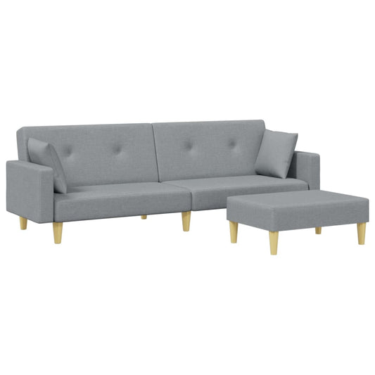 Sofá Cama De 2 Plazas Con Taburete Tela Gris Claro / Vetonek_0