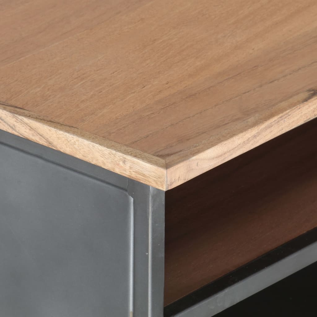 Mesa De Centro De Madera Maciza De Acacia Gris 90x50x35 Cm_3