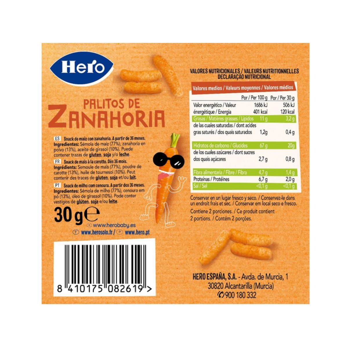 Pack 7x Palitos de zanahoria 30 g-Hero Kids