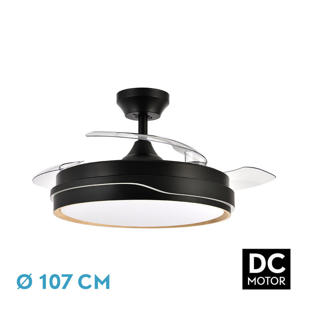 Ventilador Dc Tempano Negro/madera 72w 3aspas 107d 7200lm 6vel 3000k,4500k,6000k Remoto+temporizador+memoria_0
