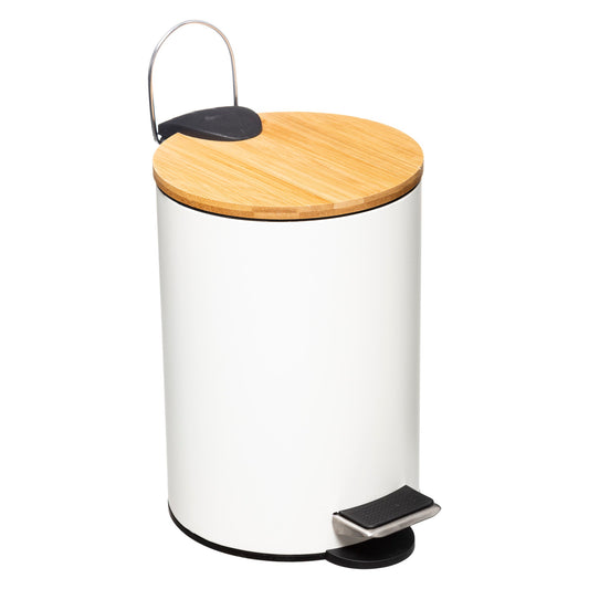 Cubo Pedal 3 L Con Tapa Bambú Moderno Blanco_0