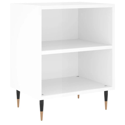 Mesita De Noche Madera De Ingeniería Blanco Brillo 40x30x50 Cm_0