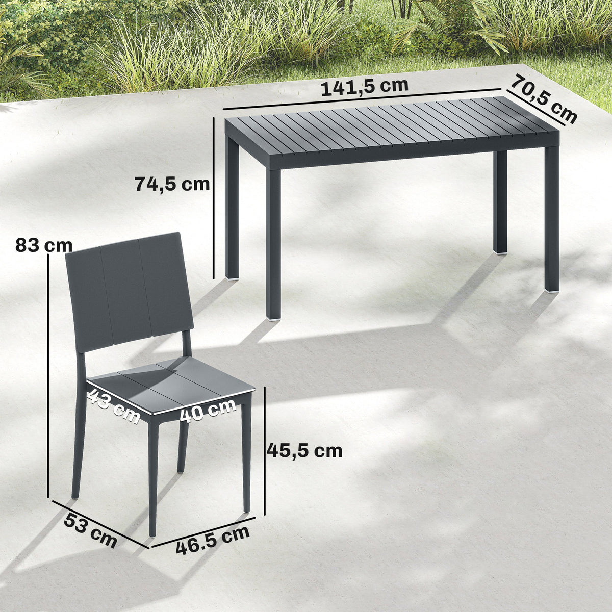 Conjunto De Jardín Outsunny Metal, Pp Gris Oscuro 141.5x70.5x74.5 Cm_2