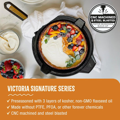 Victoria Sartén Hierro Fundido Curado Signature Gold Inducción 30cm, Apta Fuego, Barbacoa, Horno, Vitrocerámica_1
