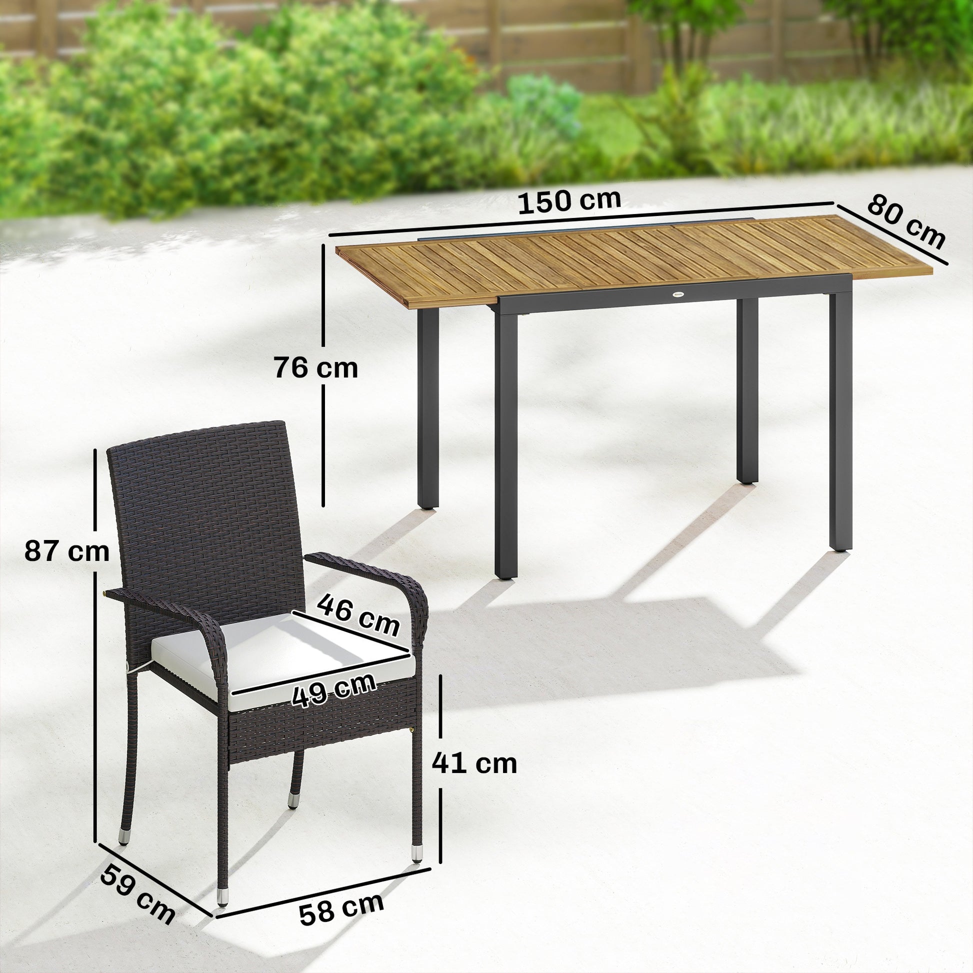 Outsunny Conjunto De Mesa Y Sillas Jardín De Ratán 7 Piezas Con Cojines Crema_2
