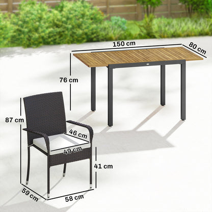 Outsunny Conjunto De Mesa Y Sillas Jardín De Ratán 7 Piezas Con Cojines Crema_2