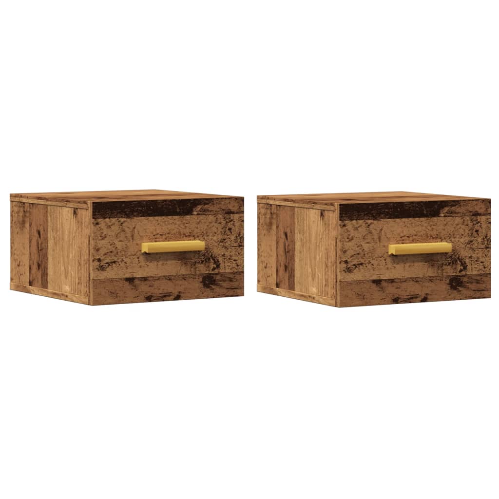 Mesitas De Noche De Pared 2 Uds Madera Envejecida 35x35x20 Cm_0