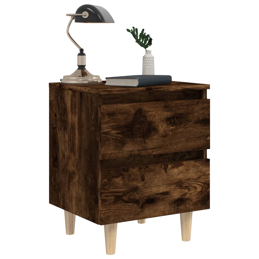 Mesitas De Noche 2 Uds Patas Madera Roble Ahumado 40x35x50 Cm_2