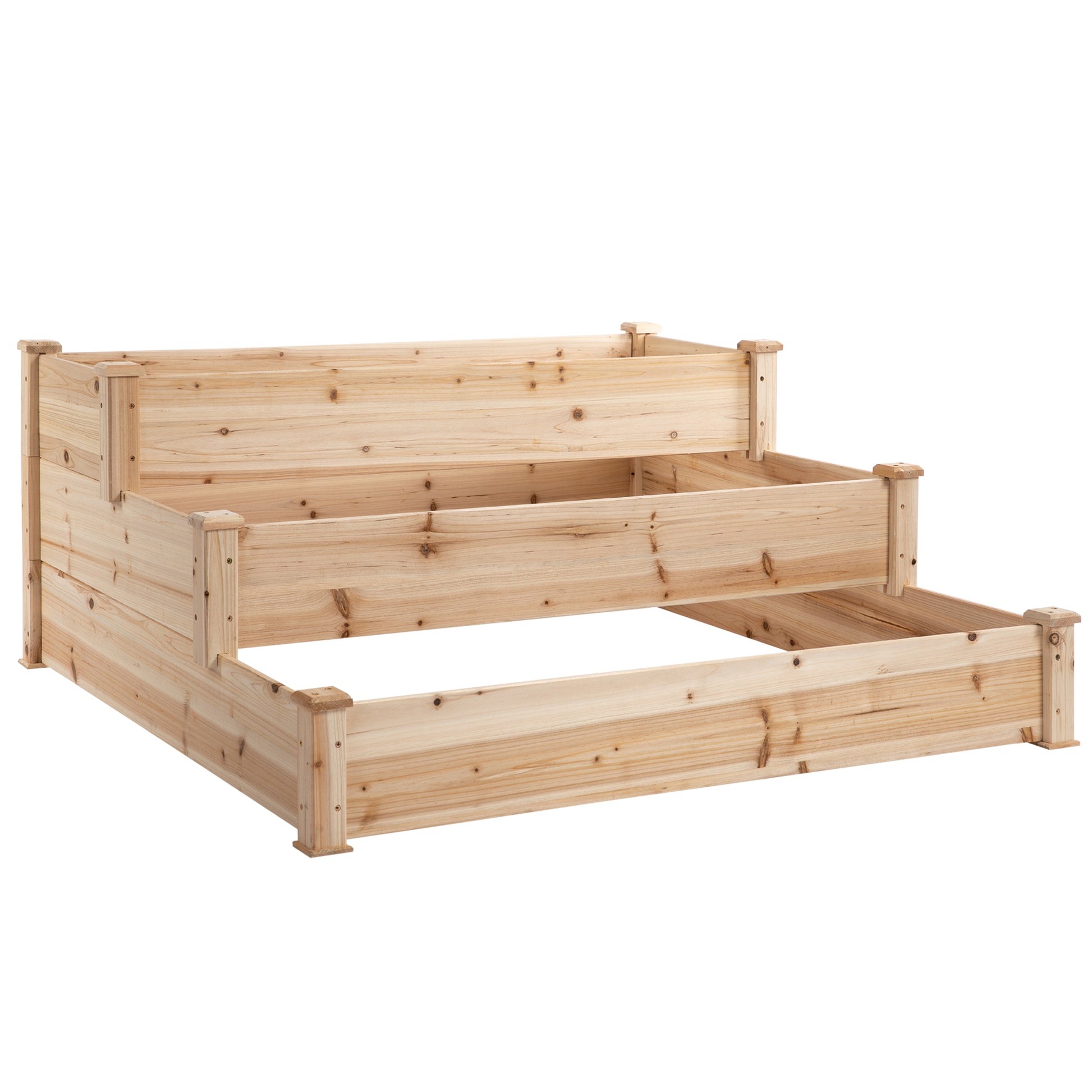 Outsunny Jardinera Exterior Grande De Madera De 3 Niveles 120x120x56 Cm Natural_0