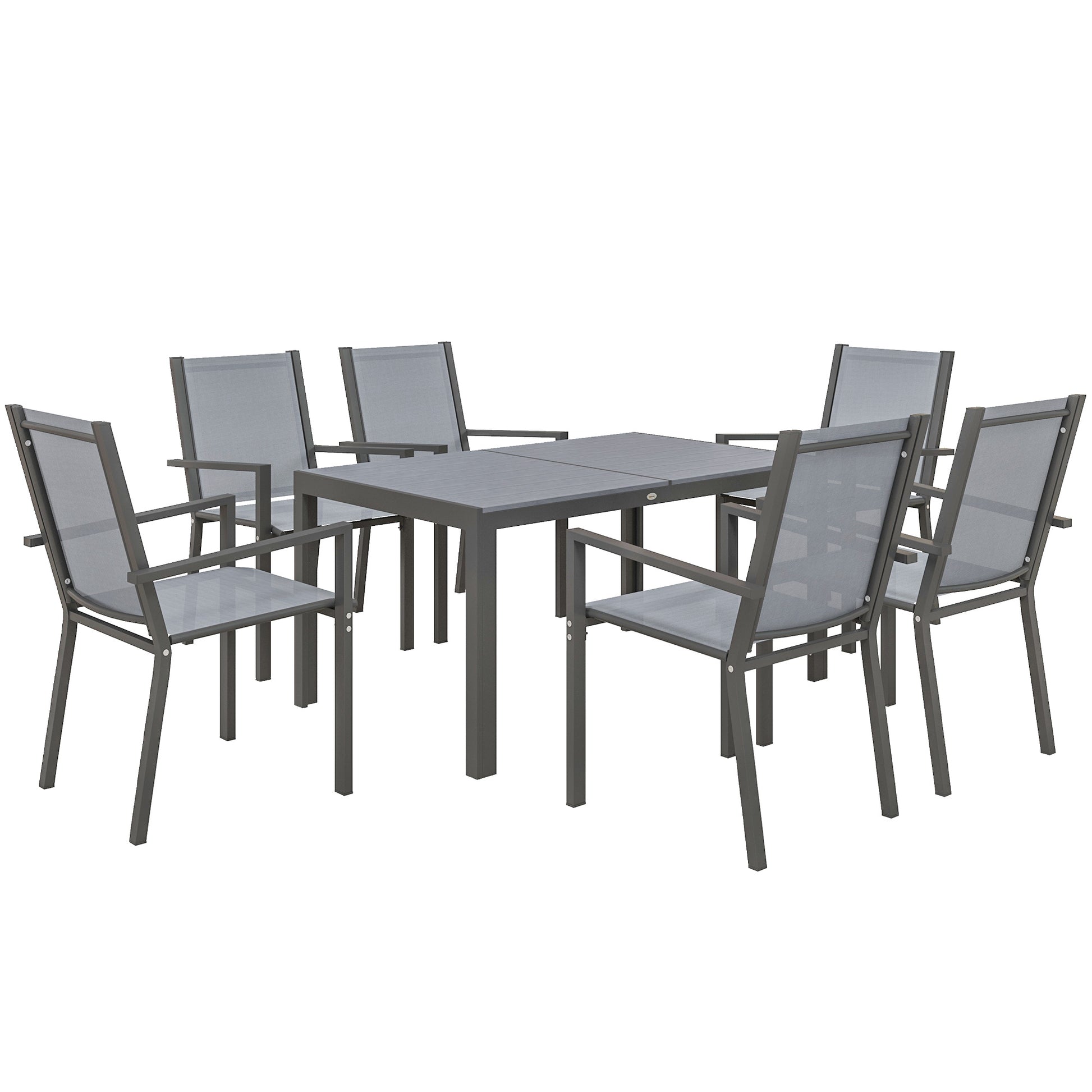 Outsunny Conjunto De Mesa Y Sillas Jardín De 7 Piezas Con Sillas Apilables Gris_0