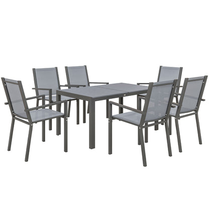 Outsunny Conjunto De Mesa Y Sillas Jardín De 7 Piezas Con Sillas Apilables Gris_0