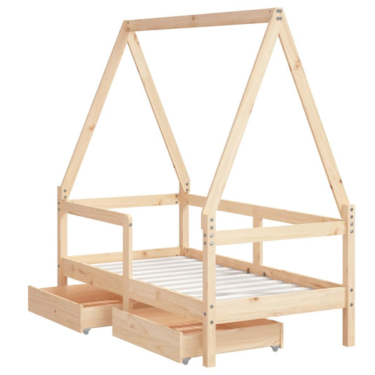 Estructura De Cama Para Niños Con Cajones Madera Pino 70x140 Cm / Vetonek_0