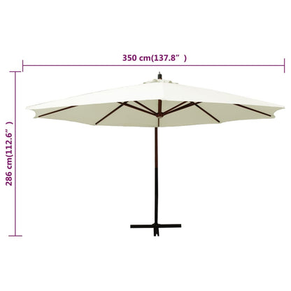 Vidaxl Sombrilla Colgante Con Poste De Madera Blanco Arena 350cm_2