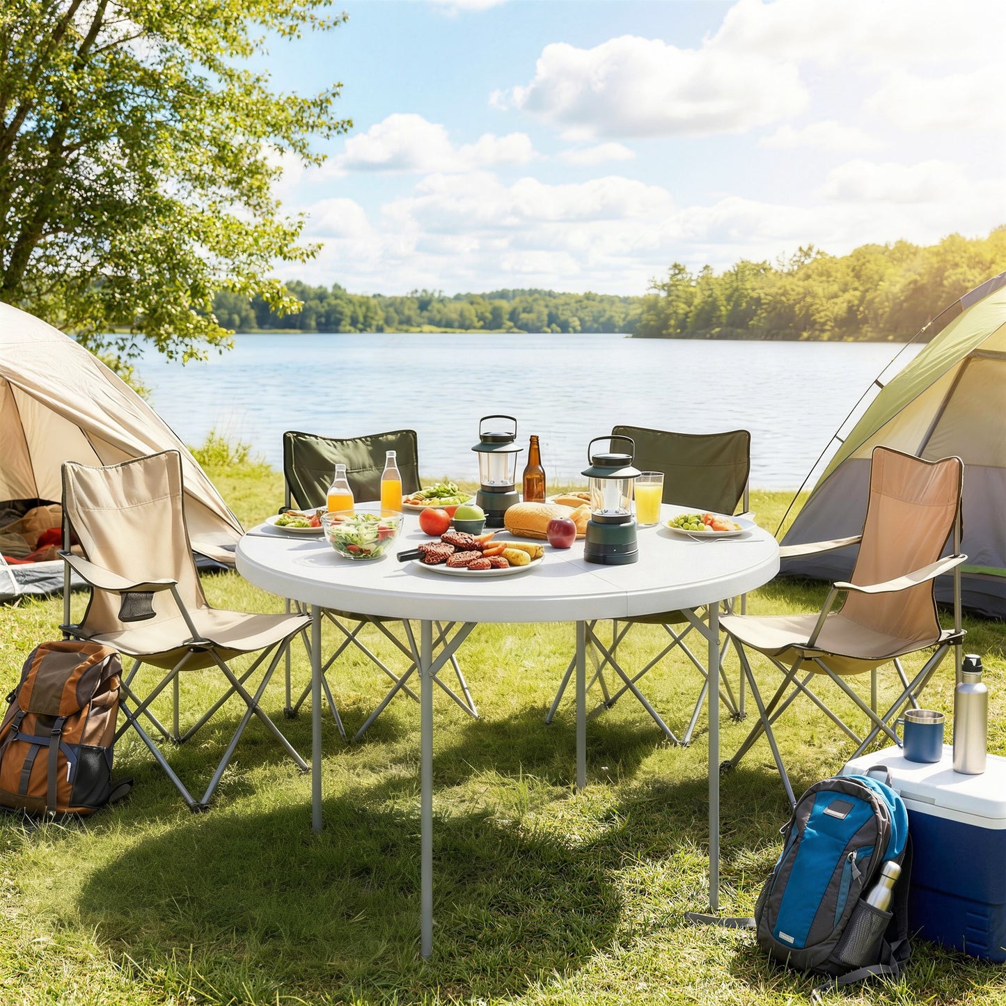 Outsunny Mesa Plegable Camping Portátil Ligera 120x120x74 Cm Blanco_1