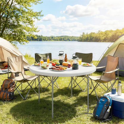 Outsunny Mesa Plegable Camping Portátil Ligera 120x120x74 Cm Blanco_1