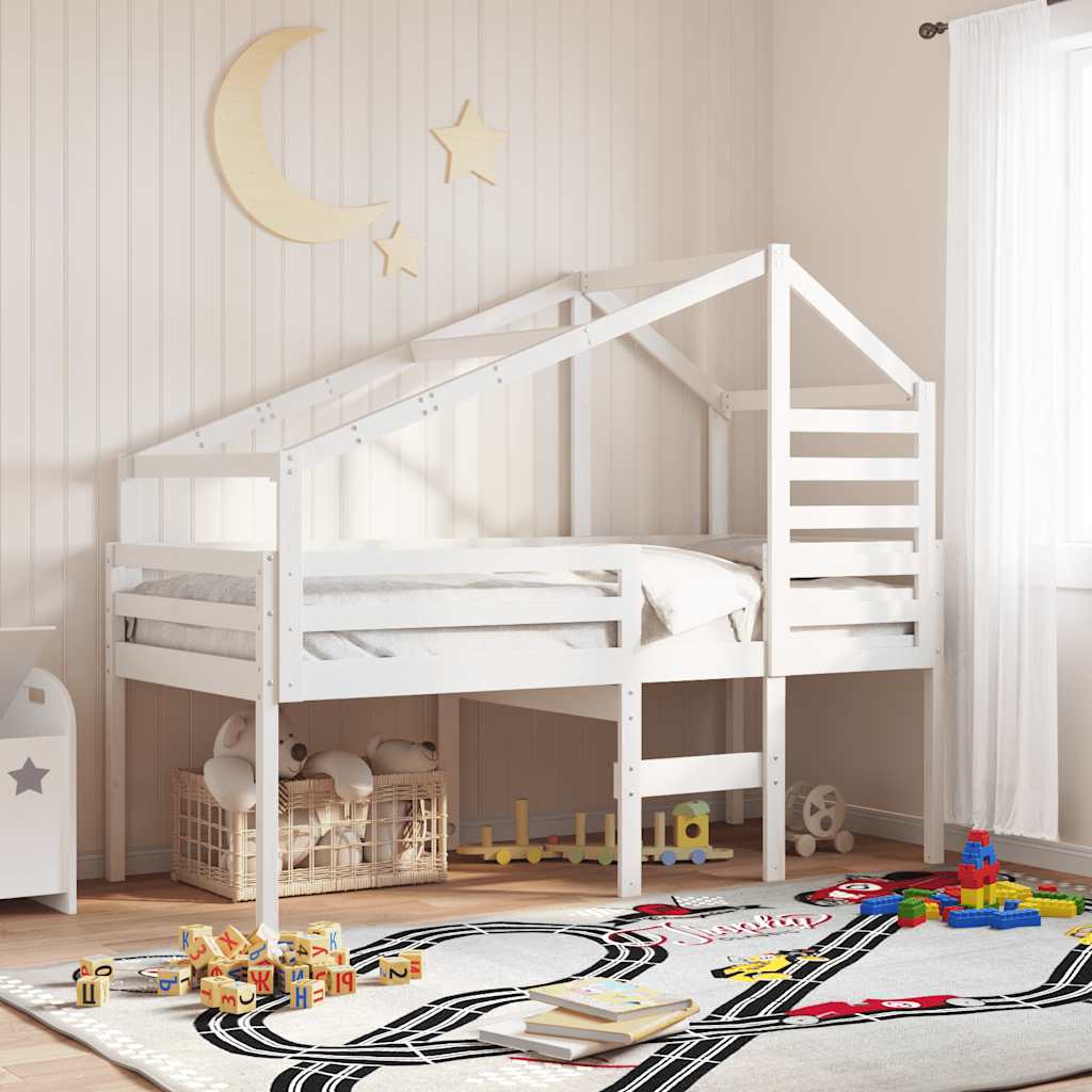 Techo De Cama Infantil Madera Maciza Pino Blanco 188x97x113 Cm_1