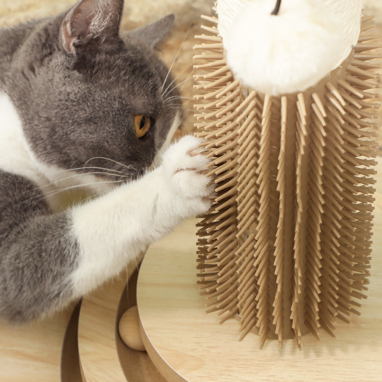 Pawhut Poste Rascador Para Gatos 49 Cm Con Carril Giratorio Con Bolas Roble_3