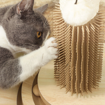Pawhut Poste Rascador Para Gatos 49 Cm Con Carril Giratorio Con Bolas Roble_3
