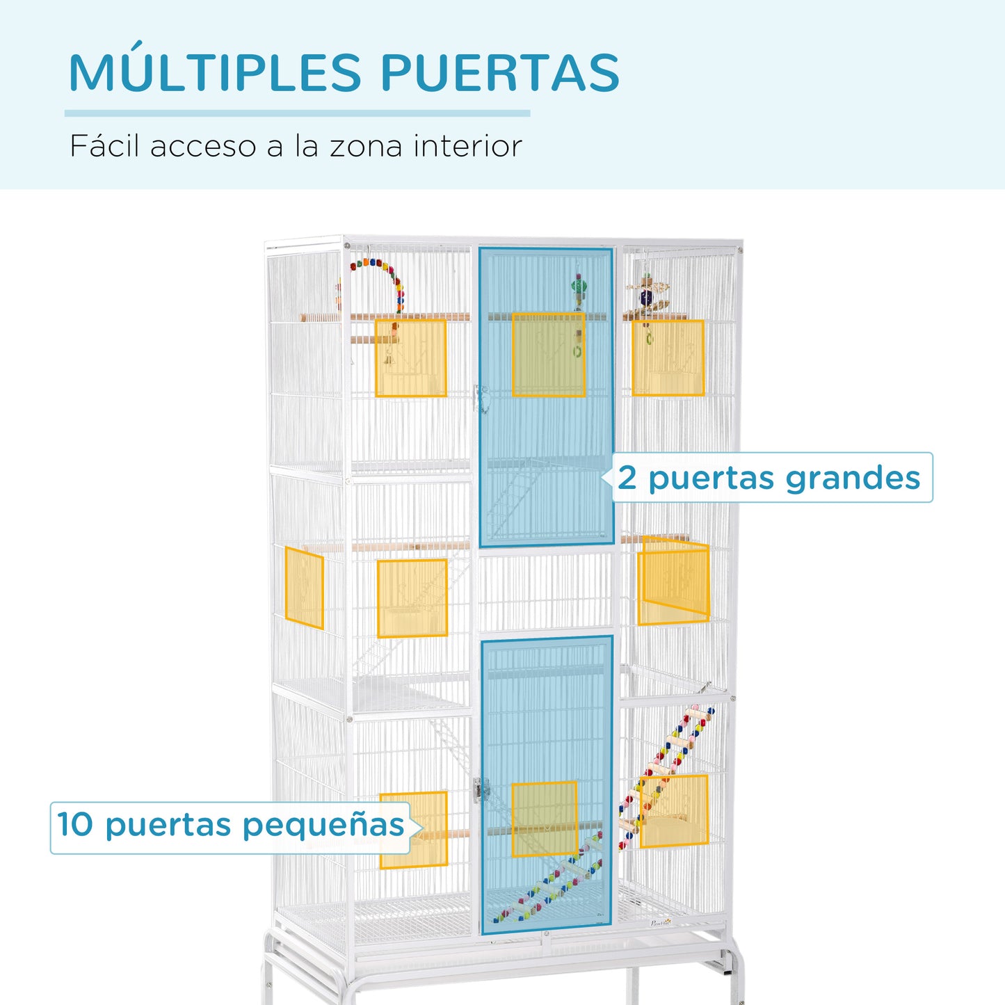 Pawhut Jaula Para Pájaros Con Ruedas Comederos Perchas 83x53x180 Cm Blanco_3