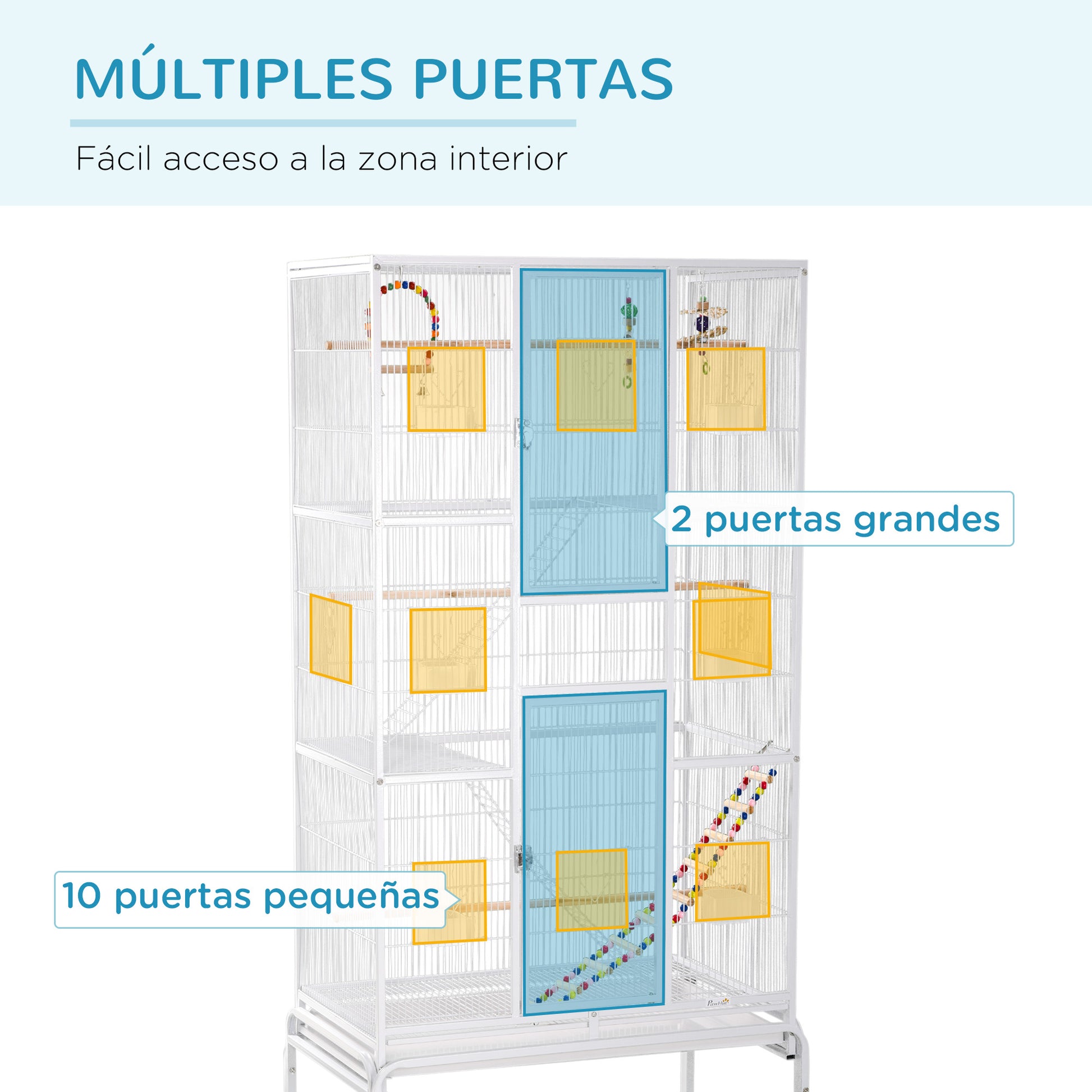 Pawhut Jaula Para Pájaros Con Ruedas Comederos Perchas 83x53x180 Cm Blanco_3