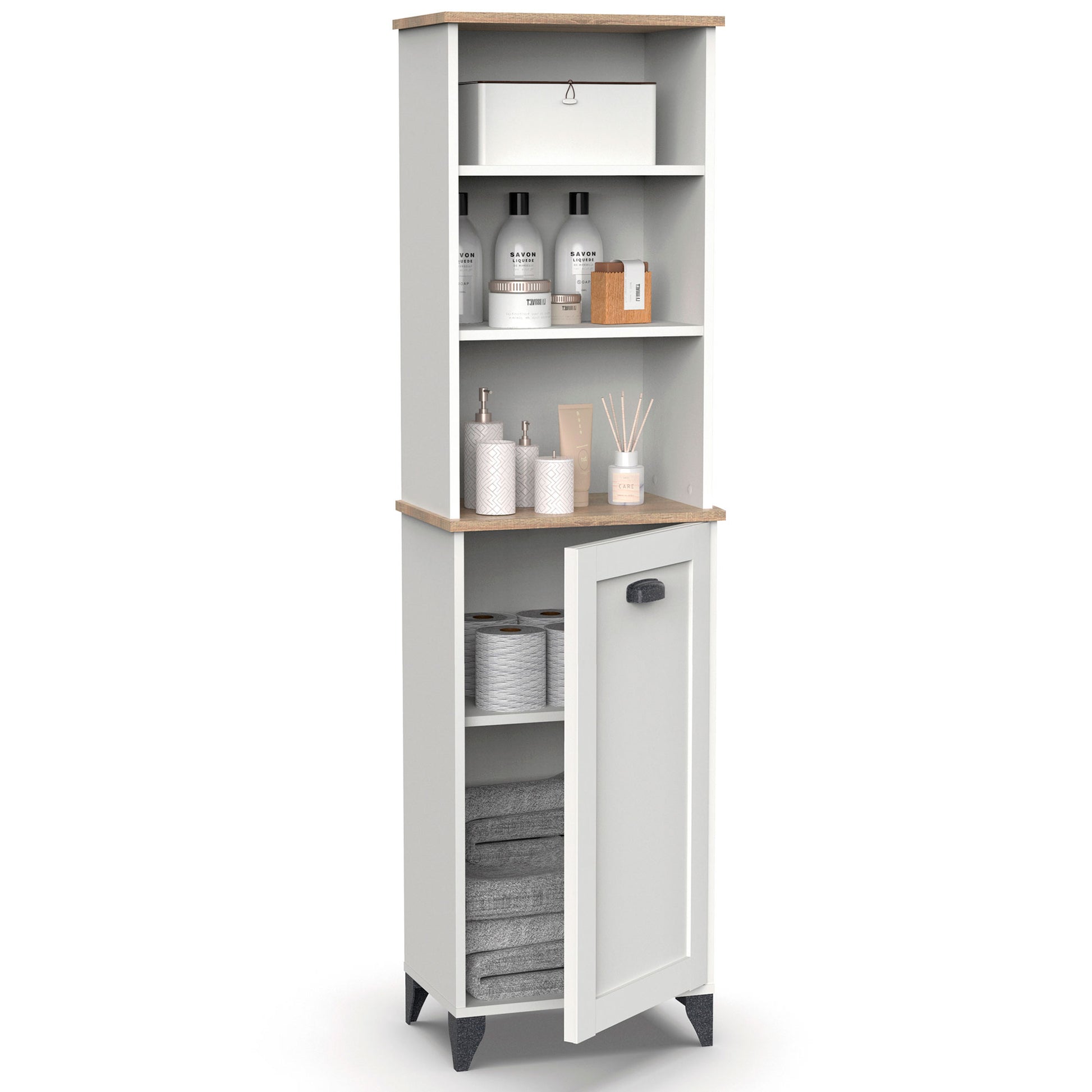 Columna De Baño, Mueble Auxiliar, Armario Alto Estilo Vintage 168x46,5x31 Cm Espacio Almacenaje, Briebe, Eterna, Blanco_0