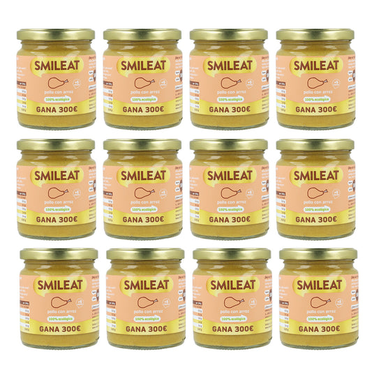 Pack 12x Tarritos Dorados BIO pollo con arroz +6 meses Smileat, 230g