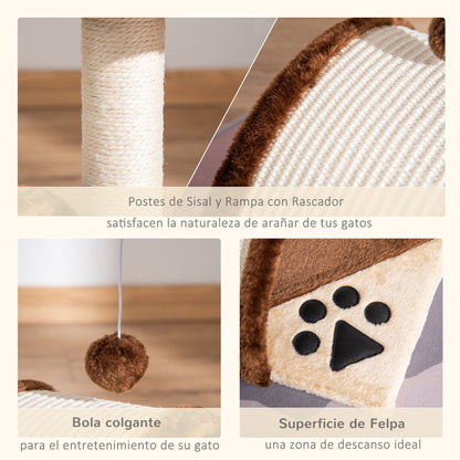 Pawhut Árbol Rascador Para Gatos 2 Niveles Con Poste Tablero Para Rascar Marrón_4