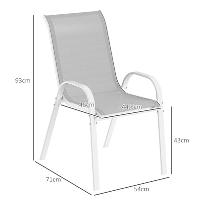 Outsunny Juego De 4 Sillas De Jardín Exterior Apilables 54x71x93 Cm Gris Blanco_2