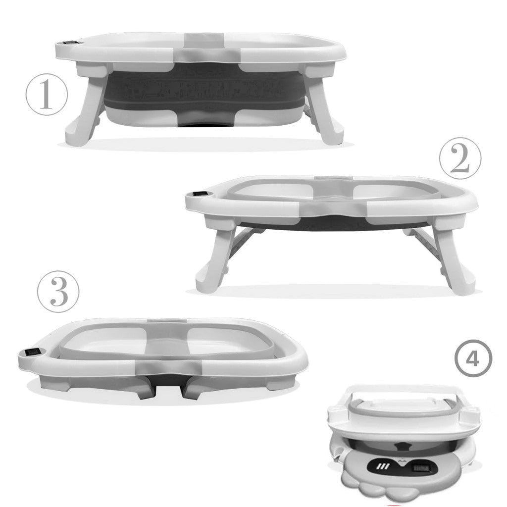 Bathby Bañera Plegable Para Bebés Recién Nacidos, Cojín Dinosaurio, Termómetro, Patas Antideslizantes (gris Dinosaurio)