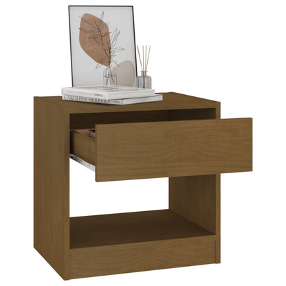 Mesita De Noche Madera Maciza De Pino Marrón Miel 40x31x40 Cm_1