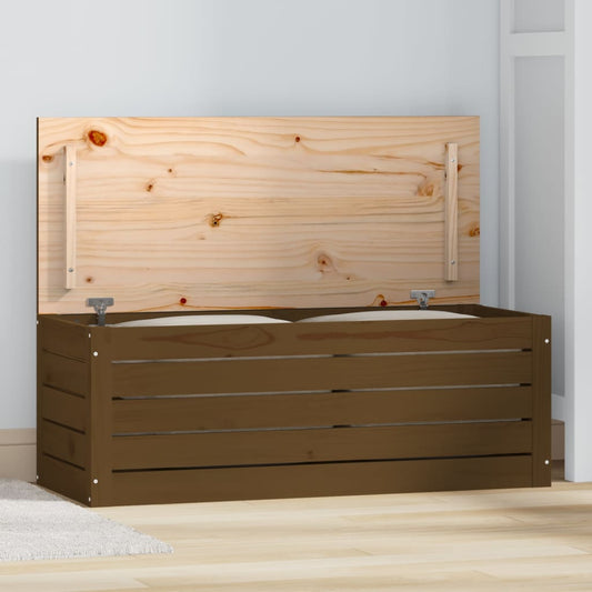 Caja Almacenaje Madera Maciza Pino Marrón Miel 89x36,5x33 Cm_0