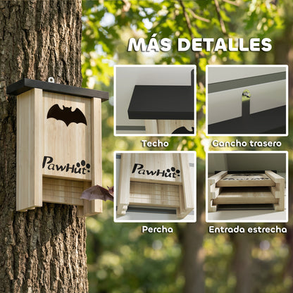 Pawhut Pack De 3 Casas Para Murciélagos De Madera Para Exterior Jardín Natural_5