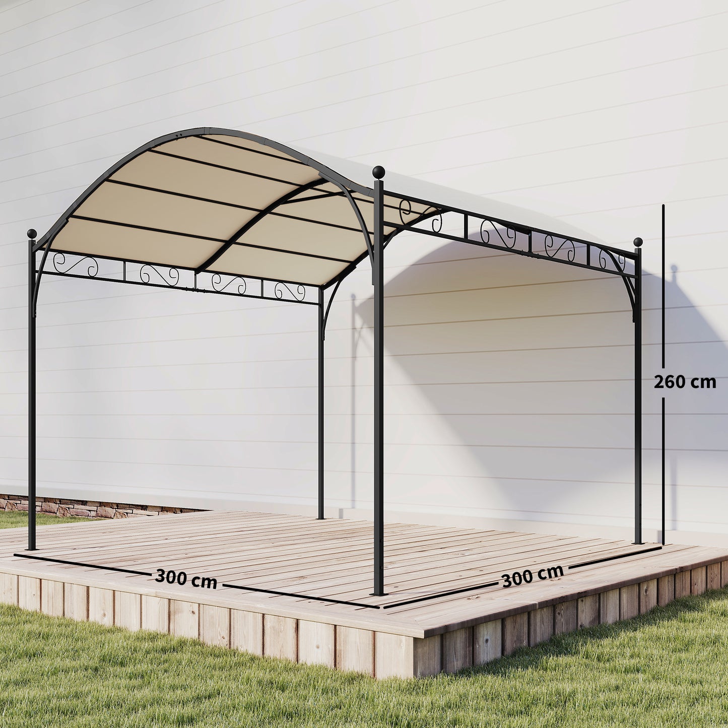 Outsunny Pérgola De Jardín 3x3 M Con Techo Arqueado Y Dosel Uv30+ Blanco Crema_2