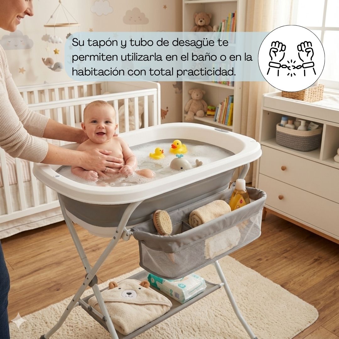 Bathby | Bañera Plegable De Bebé Con Soporte Antideslizante, Tubo De Desagüe, Cesta Y Organizador | Segura Y Ligera_2