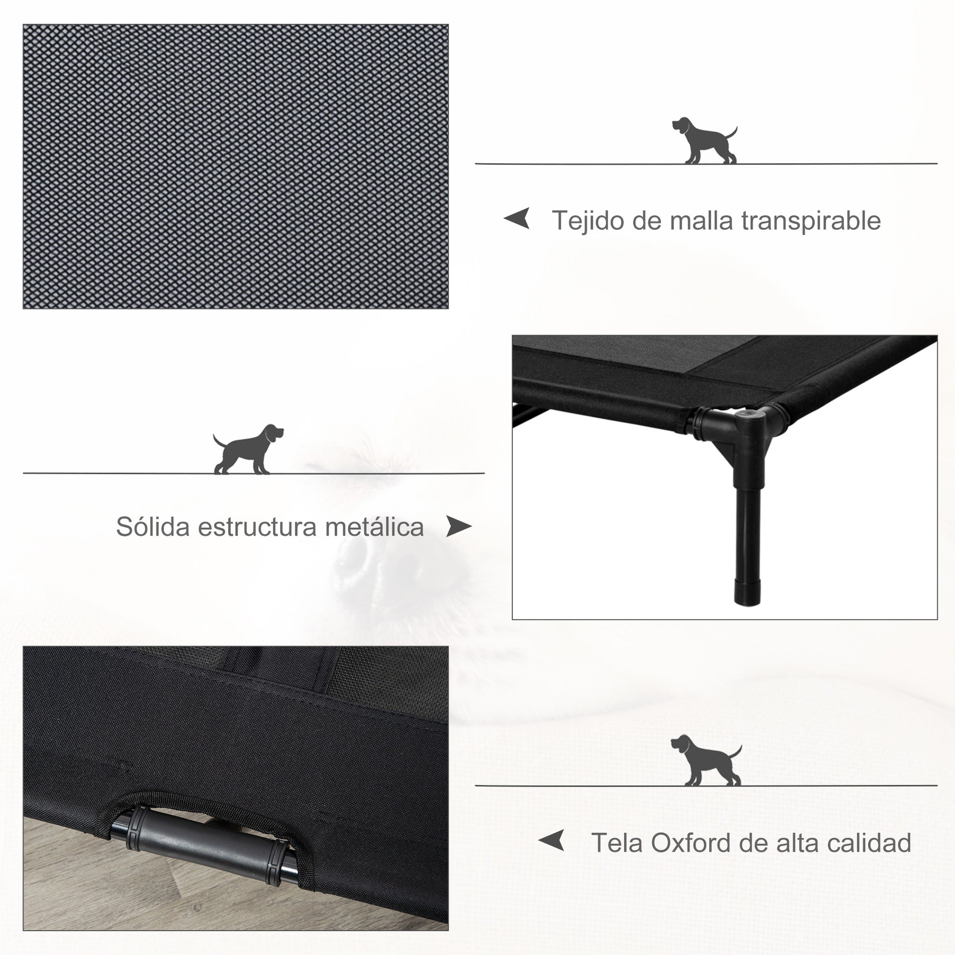 Pawhut Cama Elevada Para Perros Interior Y Exterior 92x76x18 Cm Negro_5