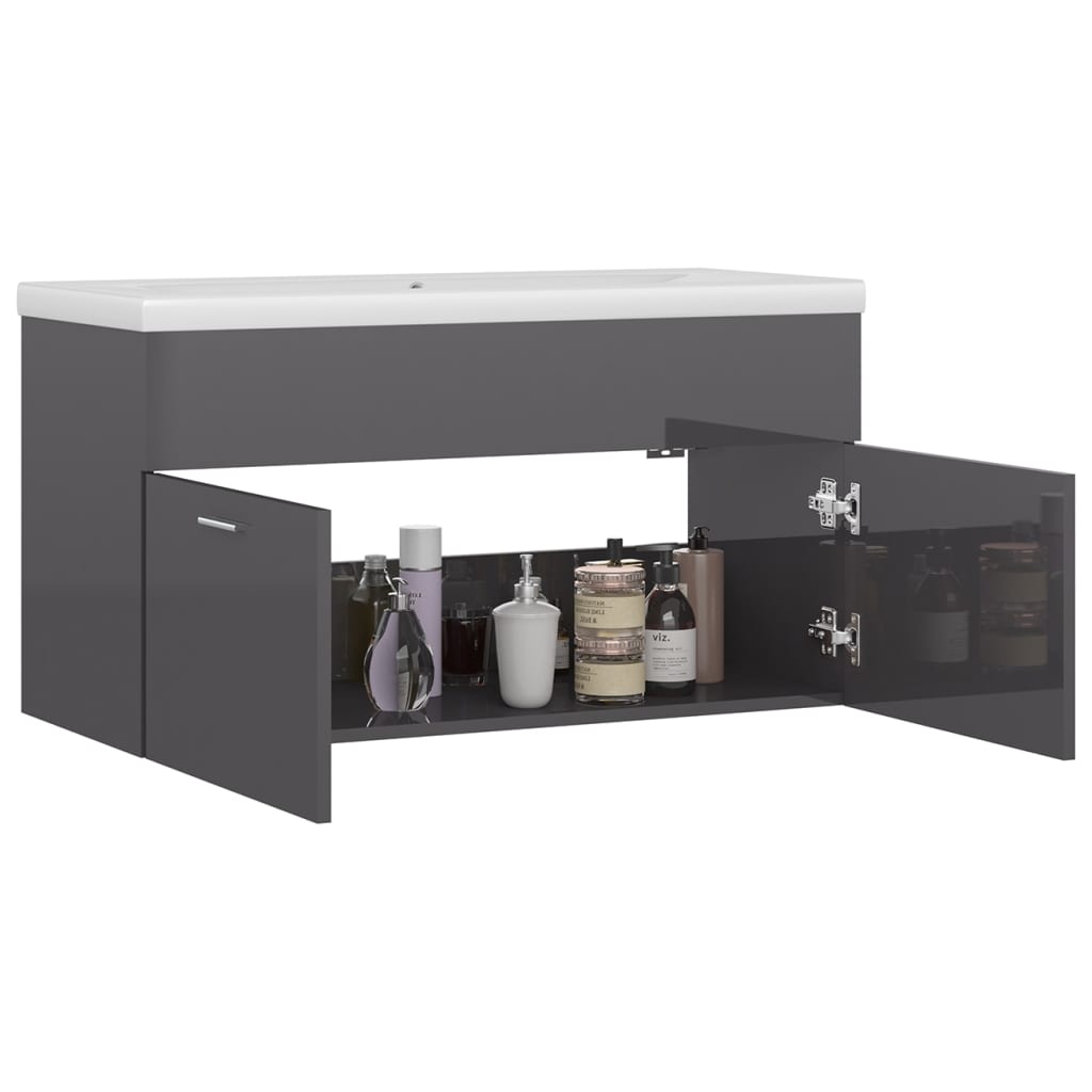 Mueble Con Lavabo Madera De Ingeniería Gris Brillante_3