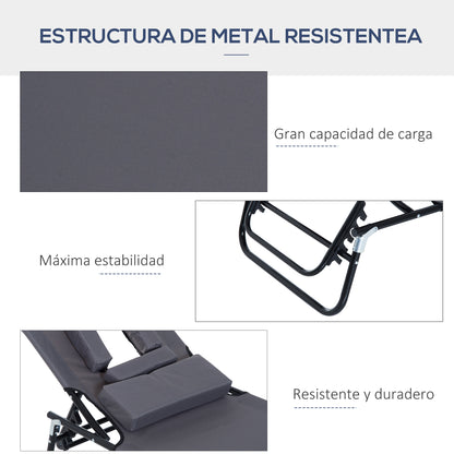 Outsunny Tumbona Plegable De Jardín Con Respaldo Ajustable Almohada Acero Gris_5